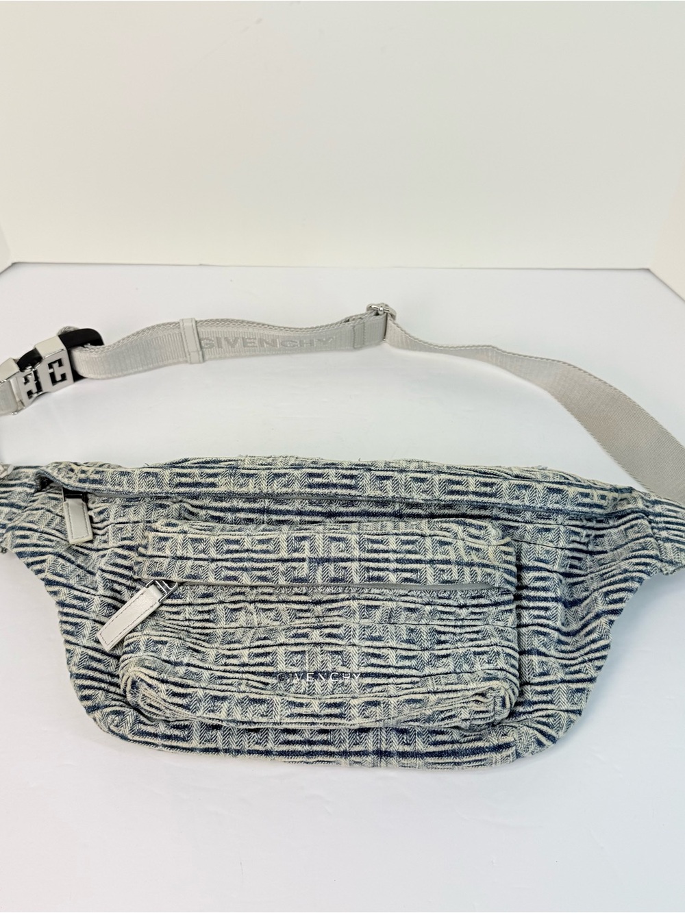 Givenchy Monogram Denim Logo 4G Print Belt Bag Crossbody Light Blue